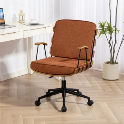 35.83"H Modern 360 Swivel Office Chair, Solid Wood Task Chair with Adjustable Height and Bent Wood