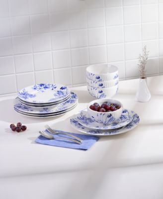 Cassian Embossed Toile Blue Porcelain 12 Pc. Dinnerware Set, Service for 4