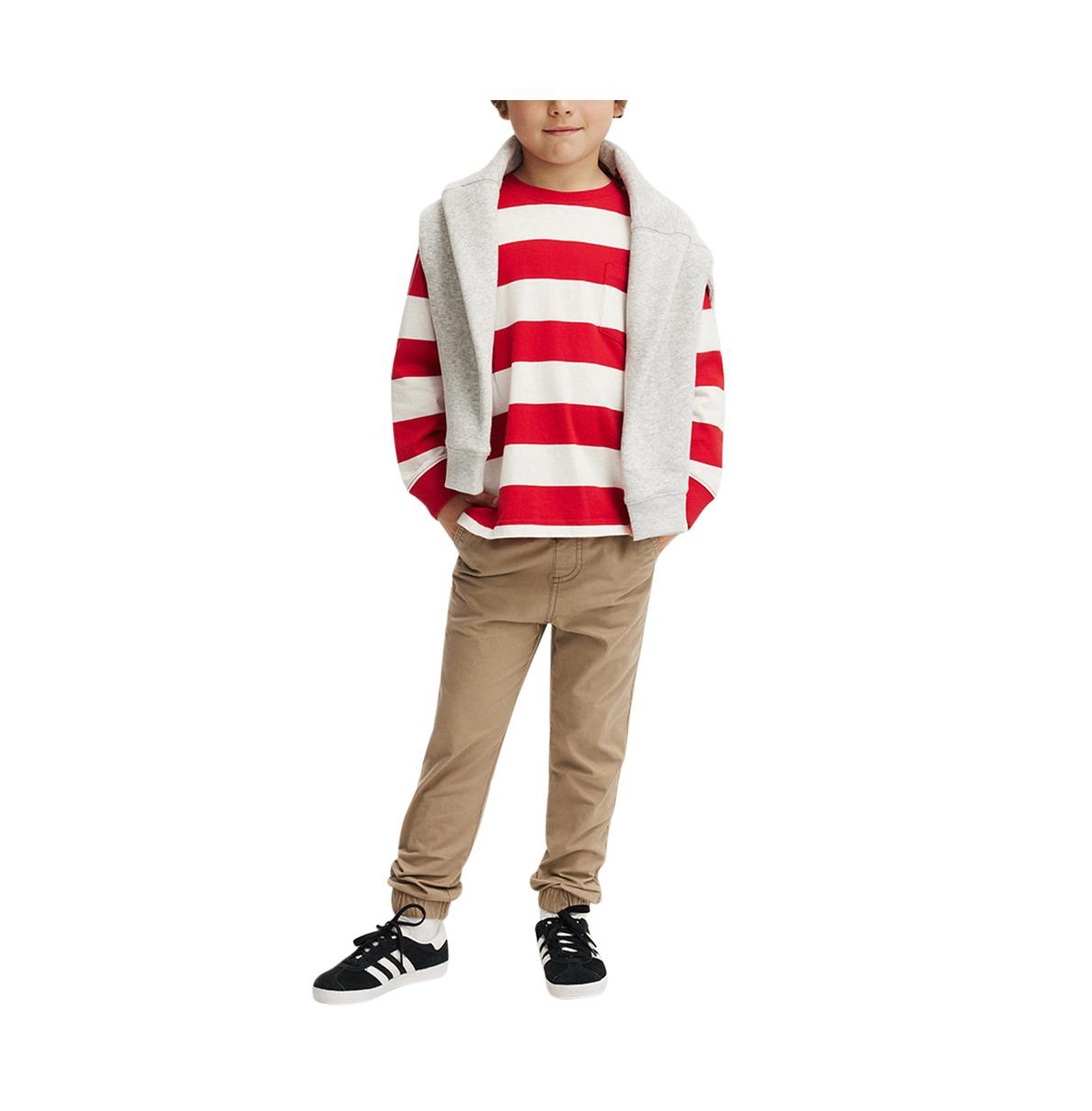 Cotton On Boys Little/Big The Essential Long Sleeve Tee -varsity red stripe