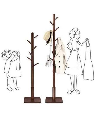 Adjustable Height Mid-Century Modern Style Coat Rack in Wood Finish