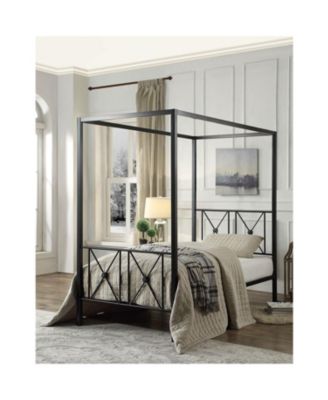 Metal Canopy Bed Frame with Medallion Accents