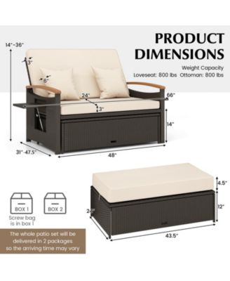 Outdoor Wicker Daybed with Folding Panels and Storage Ottoman