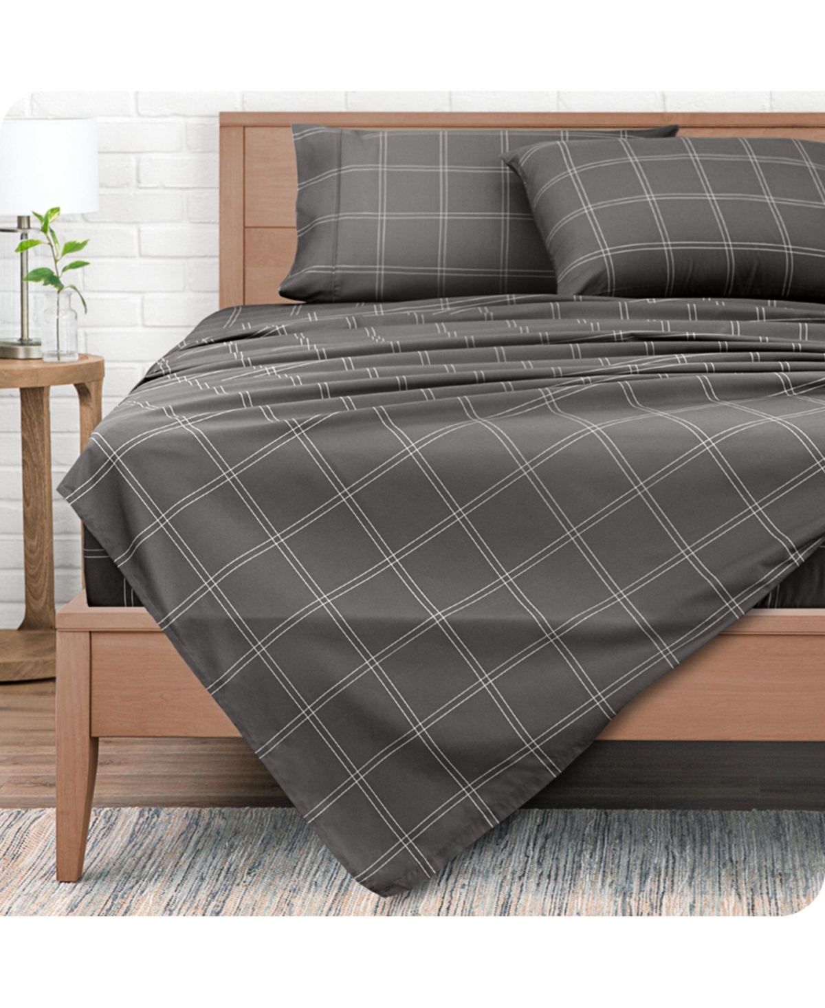 Bare Home Ultra-Soft Double Brushed Flat Top Sheet - Modern plaid - grey/white