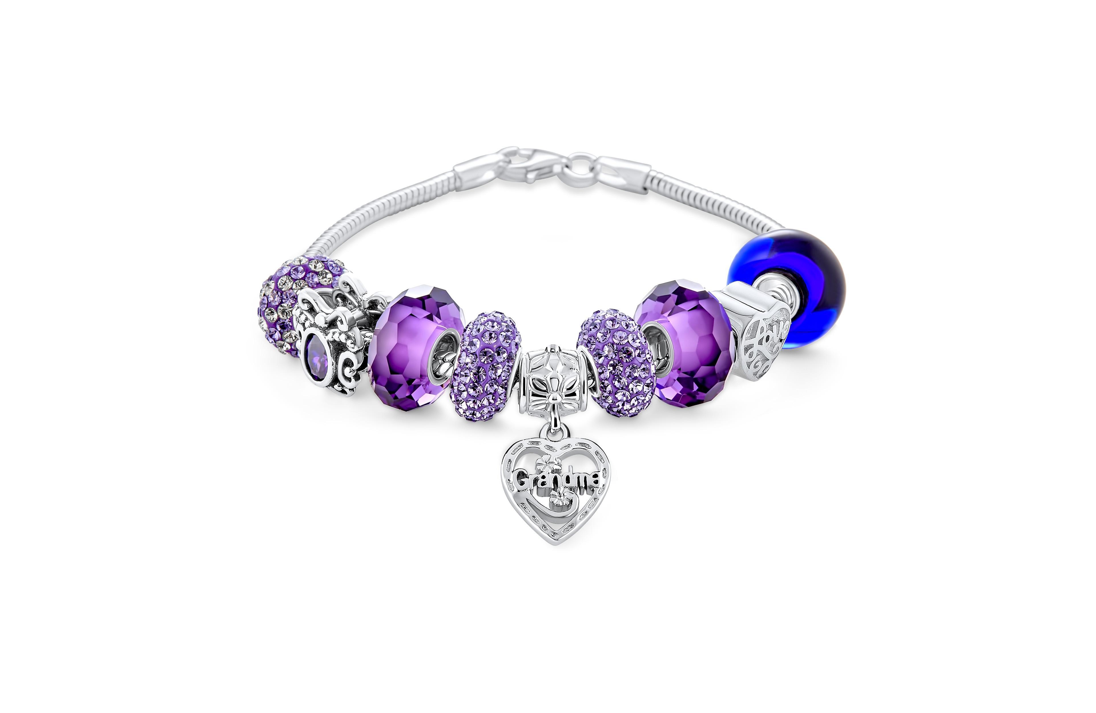 Bling Jewelry Purple Love Grandma Family Charm Bracelet Sterling Silver