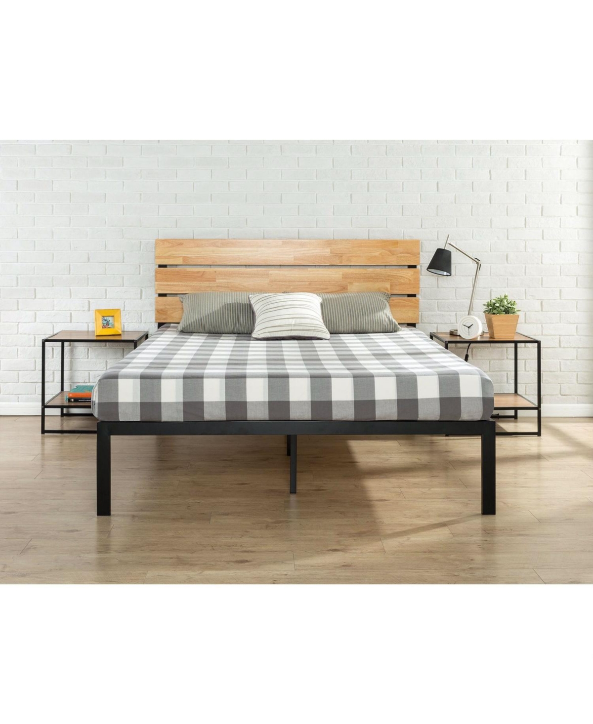 Slickblue Modern Wood and Metal Platform bed Frame with Headboard - Natural