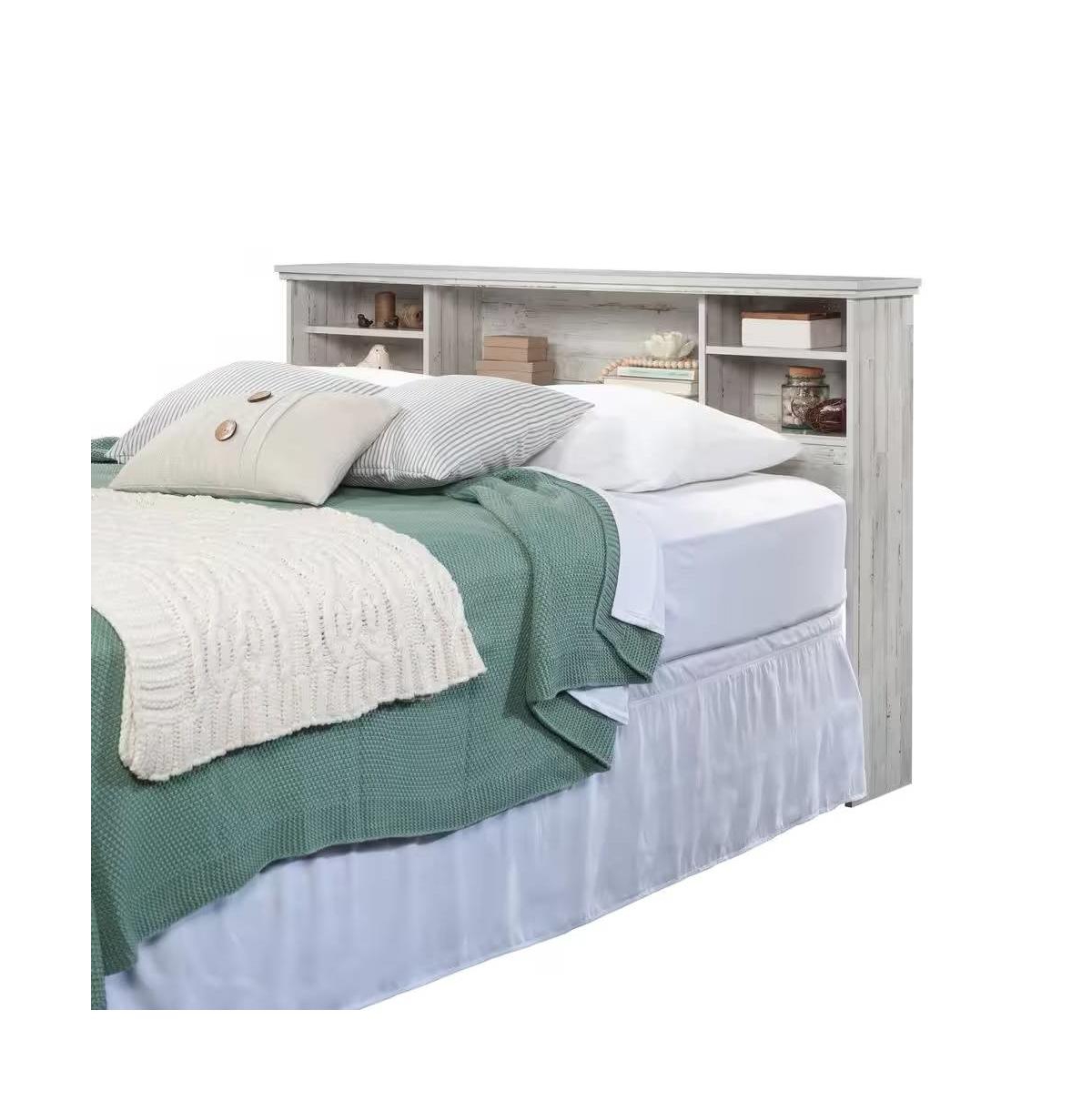 Slickblue Farmhouse Wood Finish Bookcase Headboard for Bedroom Storage and Organization - White