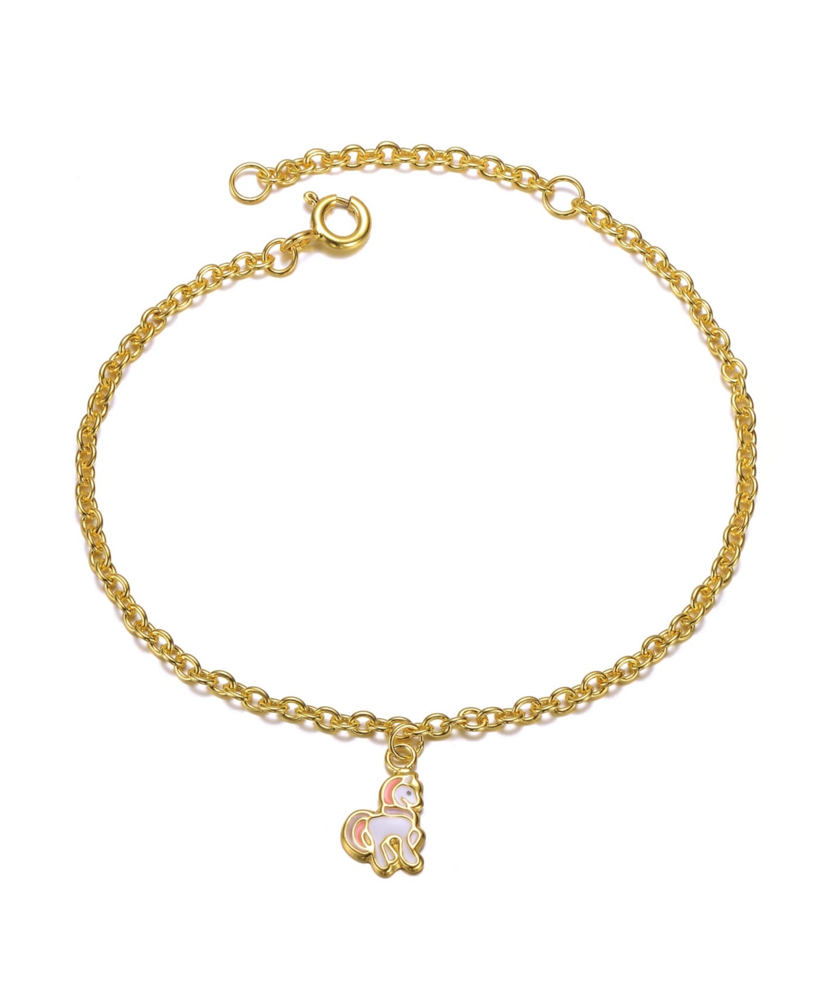 14k Gold Plated Pink & White Enamel Unicorn Charm Bracelet - Gold