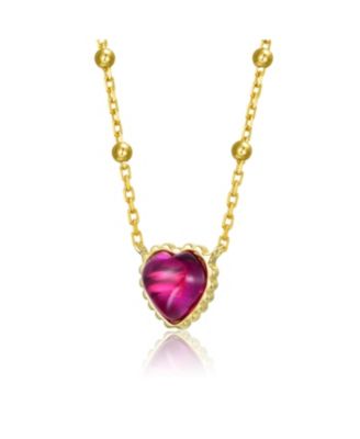 Sterling Silver 14K Gold Plated Red Cubic Zirconia Heart Necklace