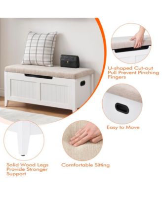 Storage Chest, Storage Trunk with Cushion Seat, 2 Safety Hinges, Storage Bench, Wooden Storage Organizer, Shoe Bench for Entryway, Bedroom, Living Room, U-Shaped Opening, Easy Assembly