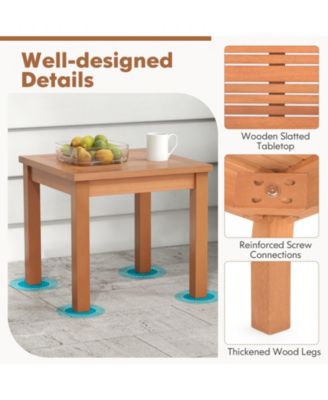 18-Inch Square Wooden Adirondack Side Table with Slatted Top for Indoor and Outdoor Use