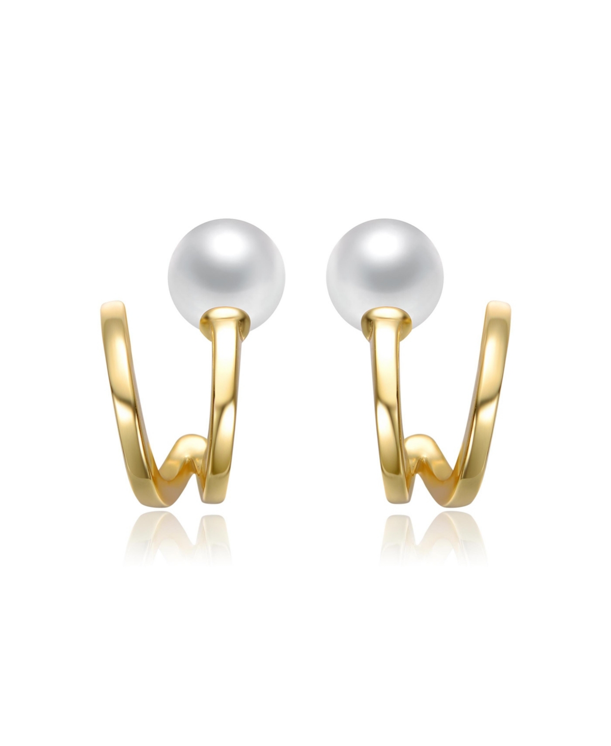 Genevive Sterling Silver 14KPlated with White Freshwater Pearl Curved Earrings - Gold