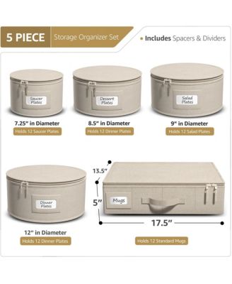 5-Piece Stackable Plate Carrier Set for Dinnerware, Plate Organization and Storage with Felt Plate Protector