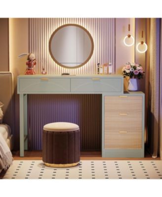 Makeup Vanity Desk with 5 Drawers, Modern Vanity Desk with Storage, Small Wood Dressing Table for Bedroom, Narrow Space (Without Mirror)