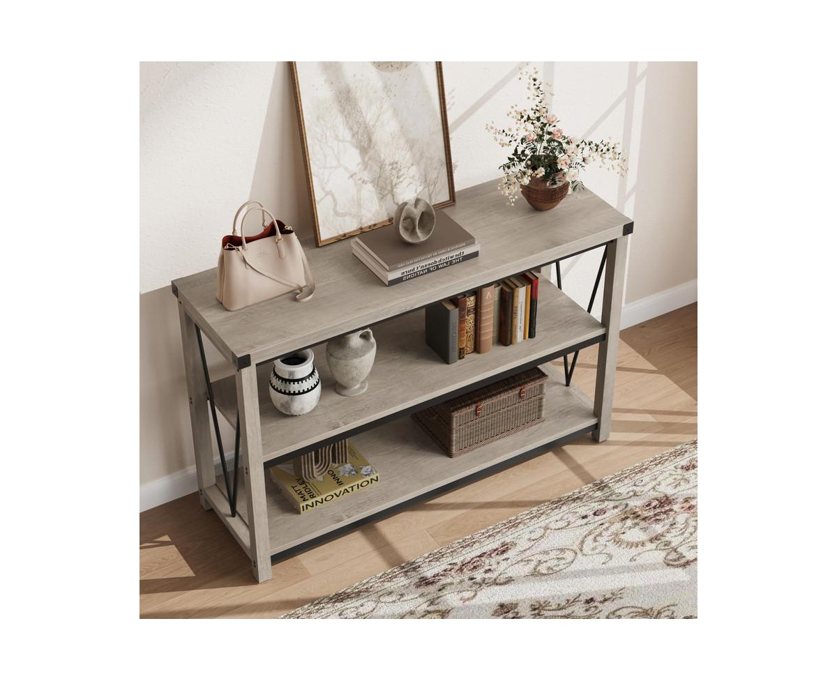 gaomon Farmhouse Entryway Table,47 Narrow Long Console Table with Storage, 3 Tier Wood Console Table for Living Room, Farmhouse Sofa Tables Behin