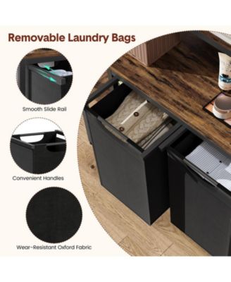 Laundry Basket,Laundry Hamper 2 Section with Side Shelves,3 Tiers Laundry Sorter with 2 Pull-Out and Removable Laundry Bags
