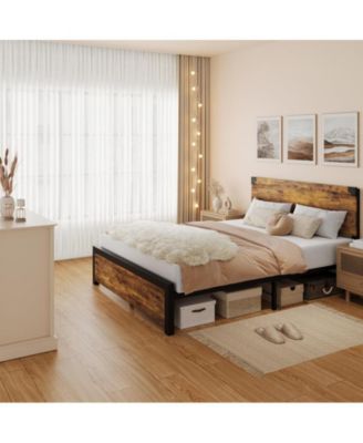 Full Size Bed Frame with Wood Headboard, Full Platform Bed Frame with Under Bed Storage and Metal Legs, Noise Free, No Box Spring Needed, Easy Assembly