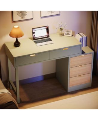 33.27 inches Wooden Modern 5 Drawers, Reversible Small Writing Desk with Storage Computer Desk