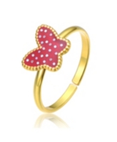GiGiGirl 14k Gold Plated Starry Sky Enamel Butterfly Adjustable Ring - Red