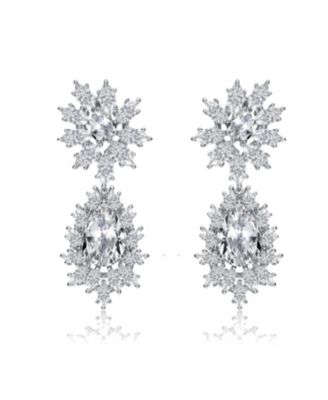 Sterling Silver White Gold Plated with Clear, Green, Blue, or Light Blue Cubic Zirconia Drop Earrings