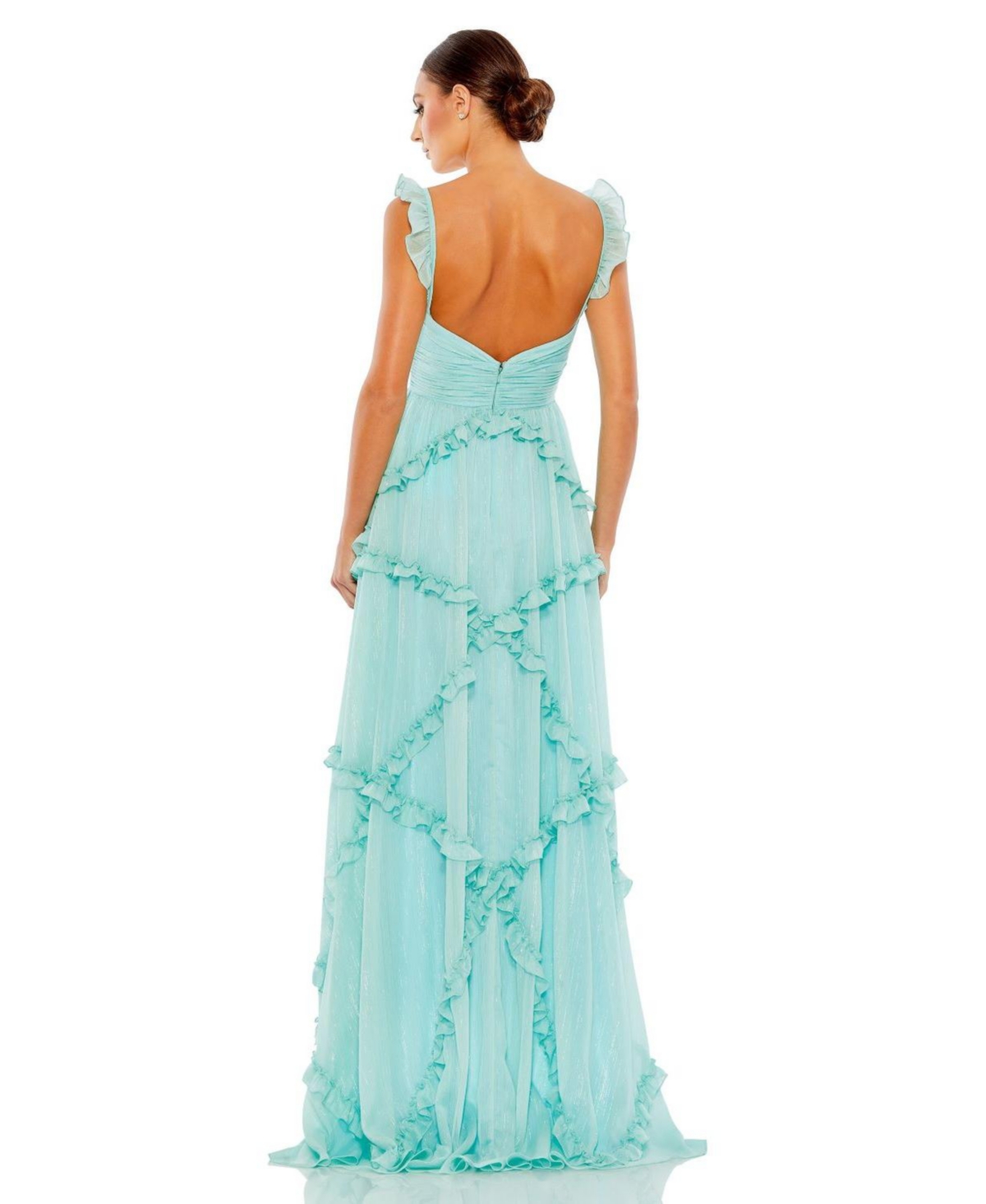 Mac Duggal Women's Ruffle Tiered Sleeveless Flowy A Line Gown