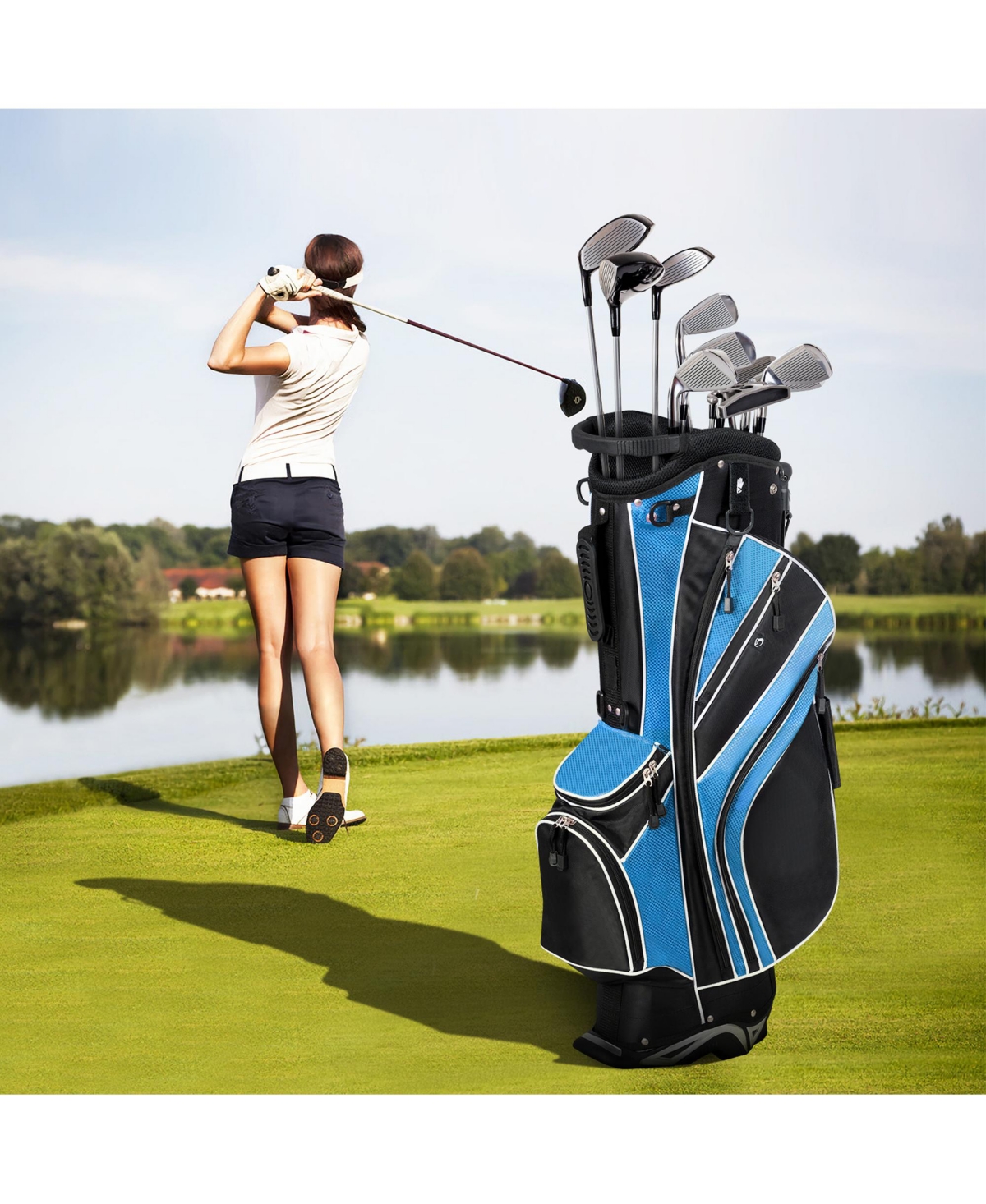 Gymax Golf Stand Bag 6 Way Divider Golf Carry Bag w/ Straps & 7 Storage Pockets