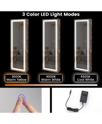 Mirrored Jewelry Armoire with Full Length Mirror and 2 Internal LED Lights