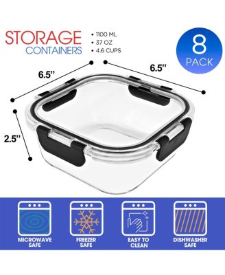 16 Piece Square (1100ml/ 37oz/ 4.6cups) Glass Meal Prep Containers with Airtight Lids - Preserves Freshness, Oven Safe, durable, BPA-free