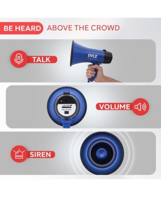 20-Watt Mini Megaphone Speaker with Siren, Adjustable Volume, Portable, Battery Operated, Blue Bullhorn