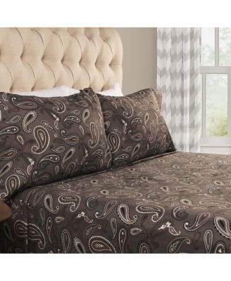 Paisley or Solid Flannel Cotton Deep Pocket Sheet Set