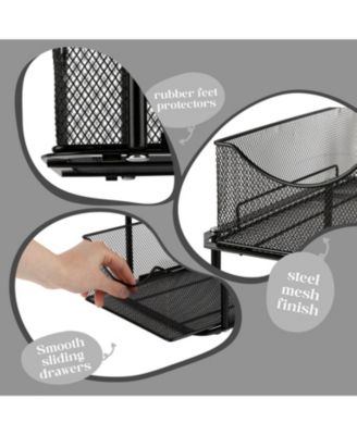 2 Pack 2 Tier Baskets with Mesh Sliding Drawers - Ideal Cabinet, Under the Sink, etc - Great for Bathroom, Kitchen, Office, etc. (Black)