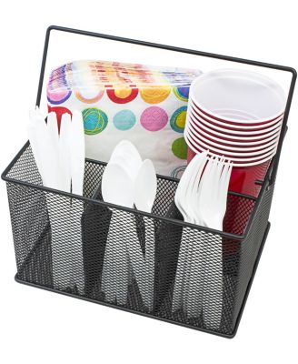 Mesh Utensil Caddy - Organize & Serve in Style! Perfect for Kitchen, Parties, and More. Multi-purpose with Compartments & Sturdy Handle - Black