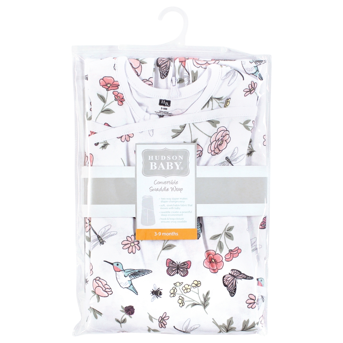 Hudson Baby Baby Girls Hudson Convertible Swaddle Sleep Sack, 3-9 Months - Hummingbird garden