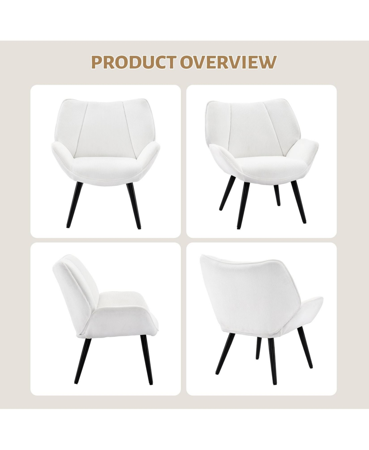 gaomon Modern Mid-Century Accent Armchair, Comfortable Single Sofa for Living Room, Bedroom, or Office, Corduroy Upholstered Reading Chair with Wingba