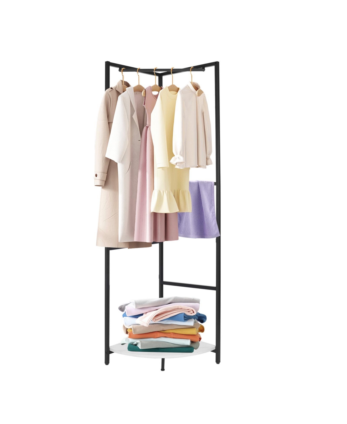 Space-saving Corner Coat Rack: Hall Tree Freestanding Clothes Stand for Living Room Bedroom - Black