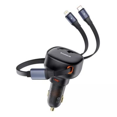 Enjoyment Pro Car Charger C + Retractable C & iP Cable 60W Cluster Black