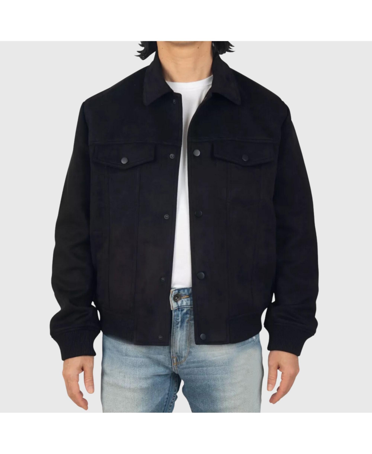 Blake Mens Microsuede Bomber Jacket Slim Fit Casual Softshell Coat - Black