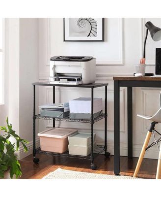 Sturdy Metal Wood Printer Stand Cart with 2-Shelves and Locking Casters