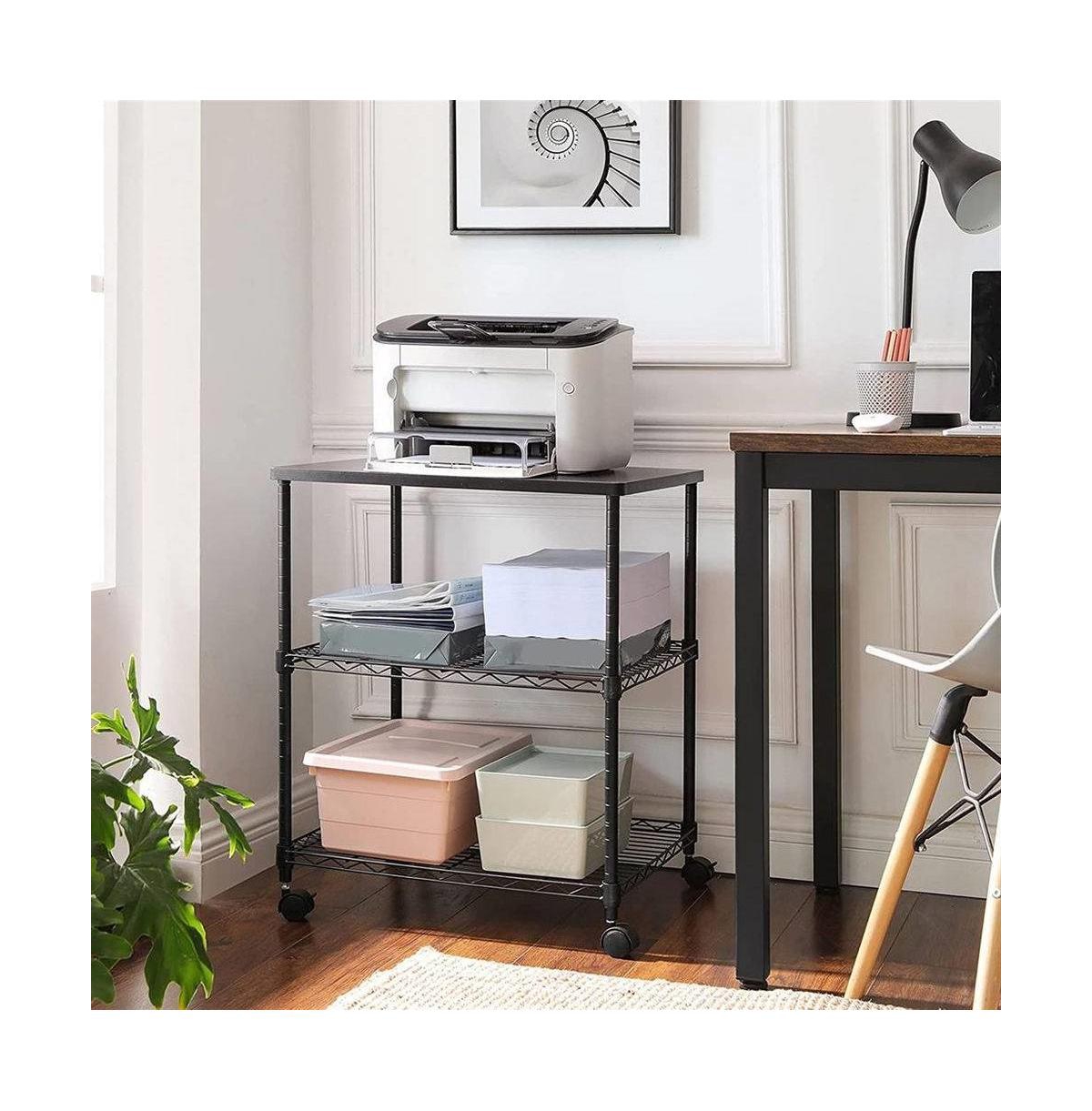 Slickblue Sturdy Metal Wood Printer Stand Cart with 2-Shelves and Locking Casters
