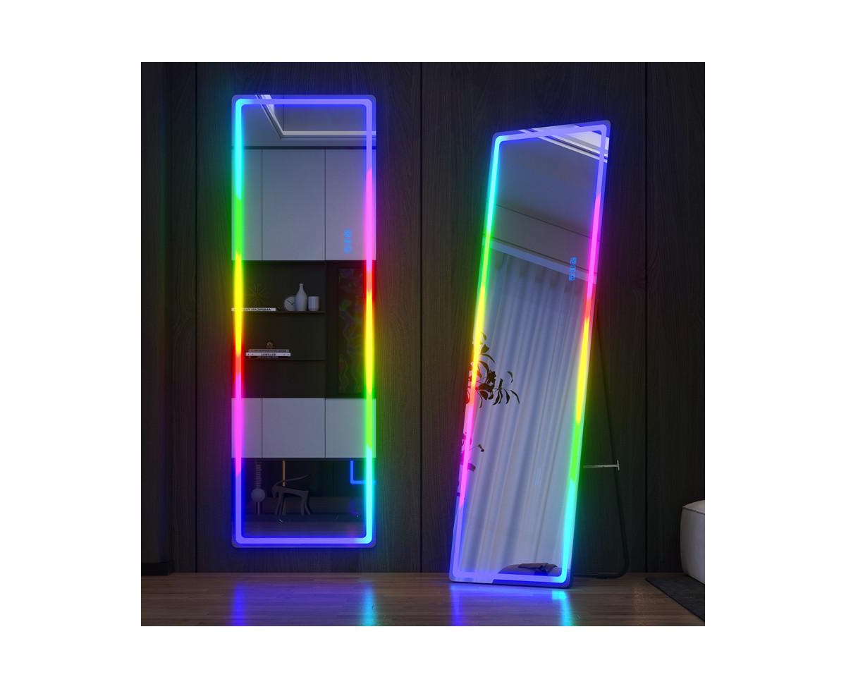 Full-Length Mirror with Adjustable Rgb Lighting - White