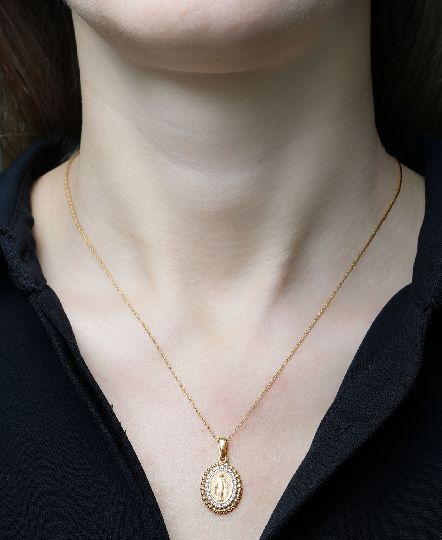 Diamond Blessed Mother Pendant 18" Necklace (1/10 ct. t.w.) in 10k Gold