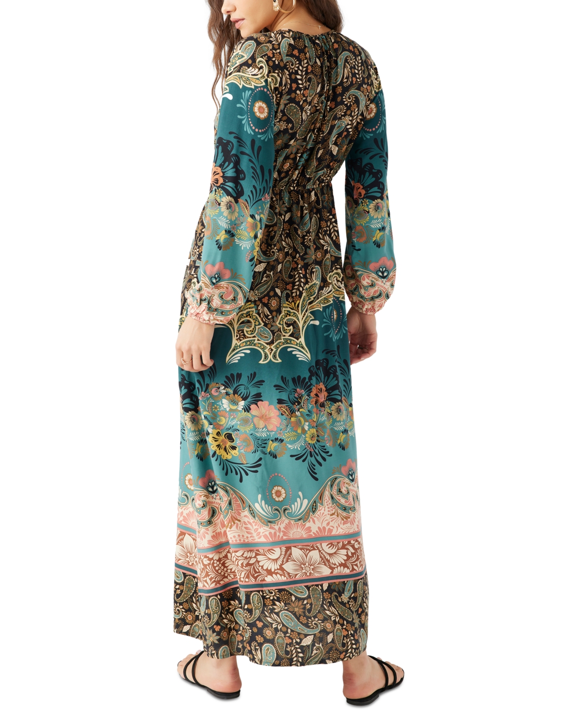 O'neill Juniors' Weslynn Printed Blouson-sleeve Maxi Dress In Silver Pine