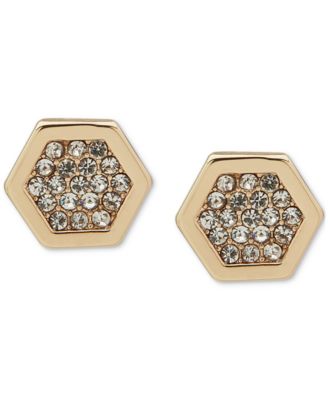 DKNY - Gold-Tone Pav&eacute; Crystal Hexagon Stud Earrings