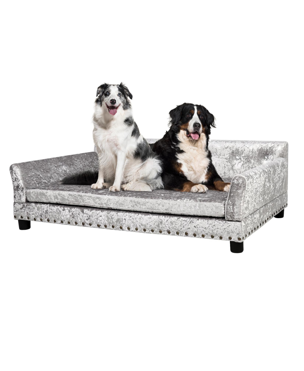 Dog Sofa Lounge Bed Dutch Velvet Upholstered Pet Couch Bed Removable Cushion - Grey