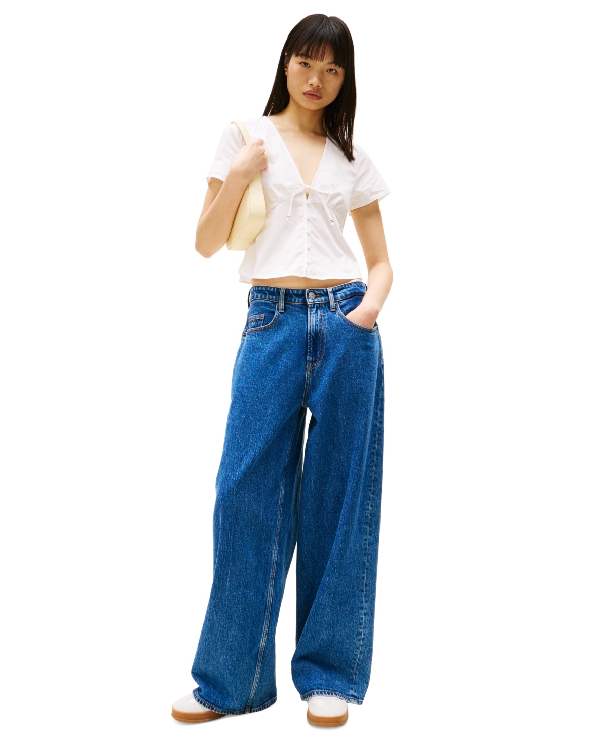 Tommy Jeans Women's Cotton Poplin Tie-front Blouse In Ecru
