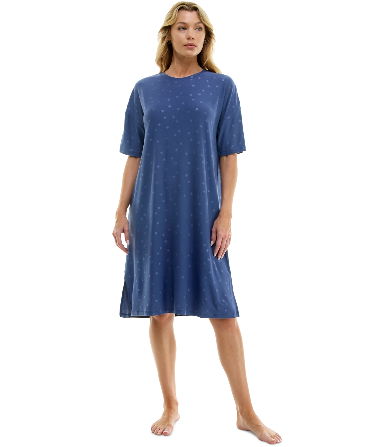 Women's Printed Short-Sleeve Sleepshirt - Fall Stars Gray Blue