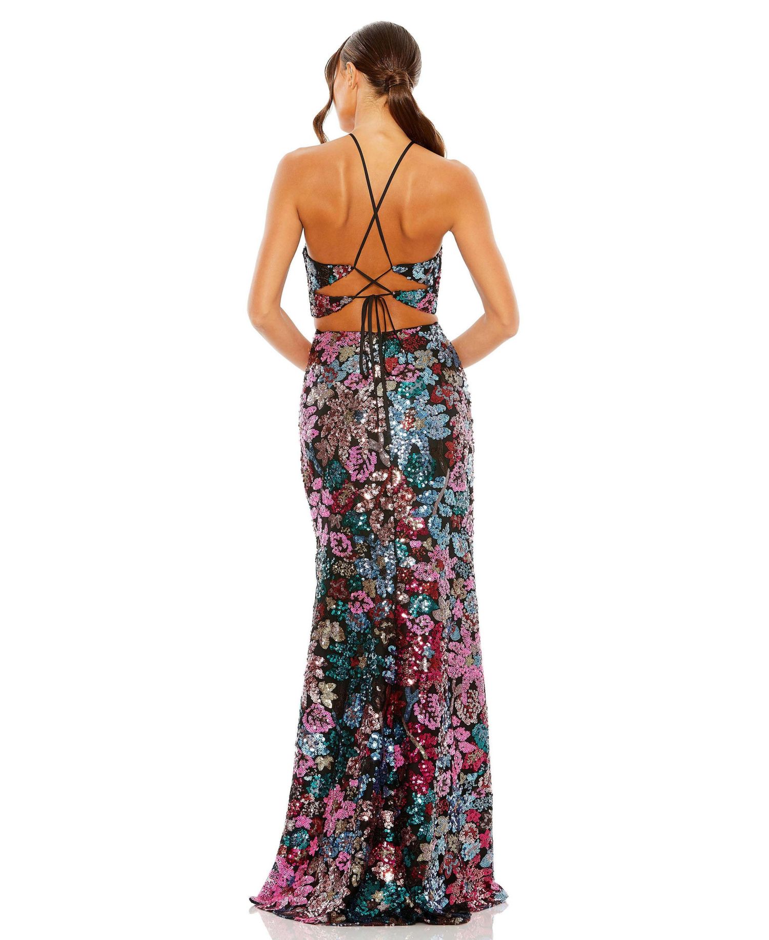 Women's Sequin Embellished Cross Neck Gown