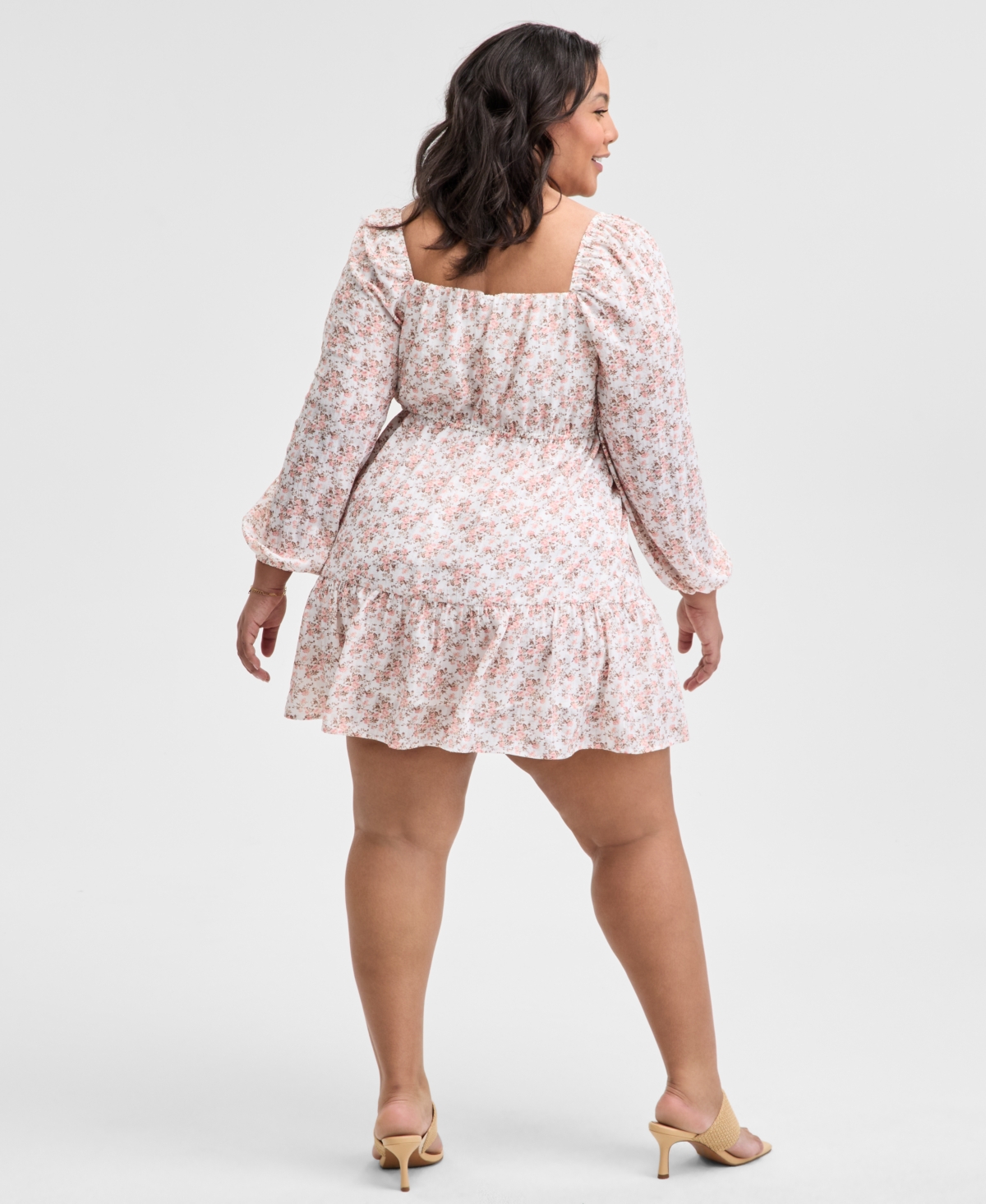 And Now This Trendy Plus Size Printed Peasant Mini Dress, Exclusively At Macy's In Calla Lilly Peach Toast