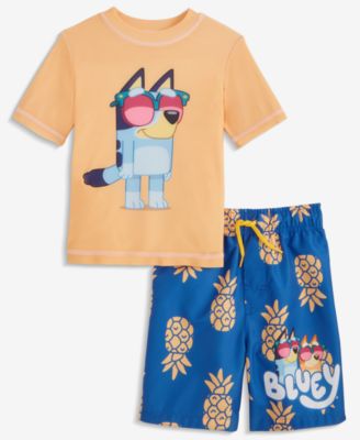 Toddler Boys Bluey Rash Guard & Swim Trunks Two-Piece Swimsuit