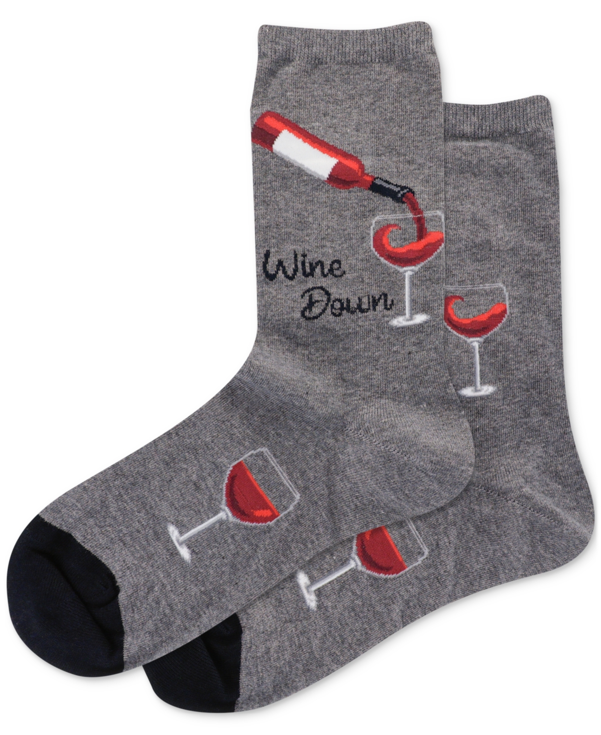 Women's Wine Down Printed Crew Socks - Denim Heather