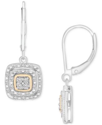 Diamond Cushion Drop Earrings (1/4 ct. t.w.) in Sterling Silver & Gold Plate, Exclusively at Macy's